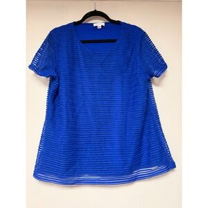 Calvin Klein Royal Blue Sheer‎ Striped Textured Short Sleeve Tunic Top XXL